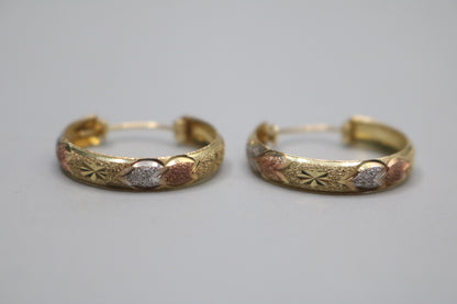 10K Three-Toned Fancy Hoop Style Earrings (3.2 Grams)