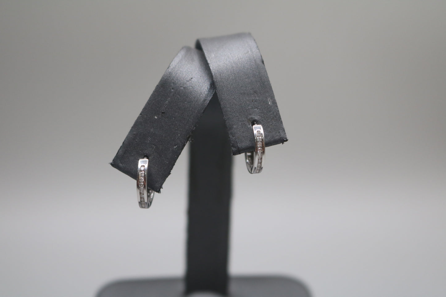 14K White Gold Small Diamond Hoop Pair Earrings (2.0 Grams)