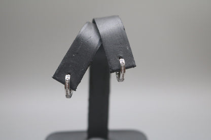 14K White Gold Small Diamond Hoop Pair Earrings (2.0 Grams)