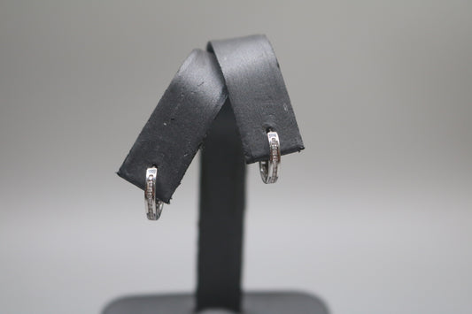 14K White Gold Small Diamond Hoop Pair Earrings (2.0 Grams)