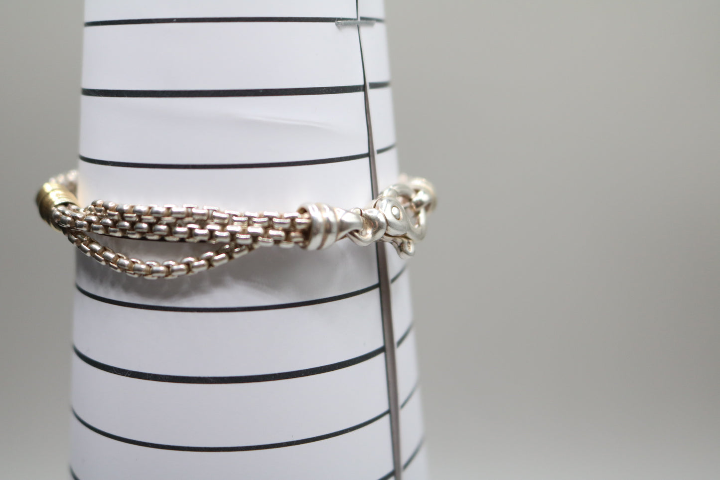 925 Silver/18K Yellow Gold Beaded Triple Chain Bracelet (7 1/2 inches)