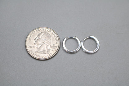 14K White Gold Small Diamond Hoop Pair Earrings (2.0 Grams)