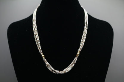 Sterling Silver Triple Cable Necklace with 18K Yellow Gold Accents (18.5 Inches)