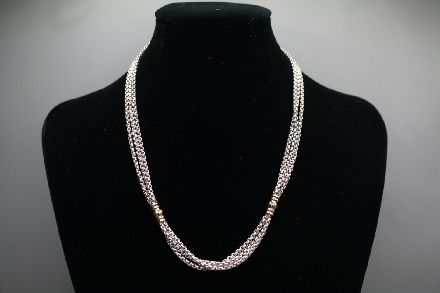 Sterling Silver Triple Cable Necklace with 18K Yellow Gold Accents (18.5 Inches)