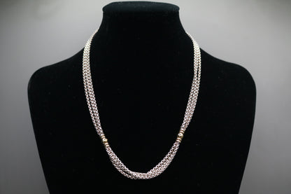 Sterling Silver Triple Cable Necklace with 18K Yellow Gold Accents (18.5 Inches)