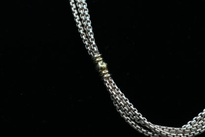 Sterling Silver Triple Cable Necklace with 18K Yellow Gold Accents (18.5 Inches)