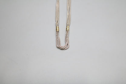 Sterling Silver Triple Cable Necklace with 18K Yellow Gold Accents (18.5 Inches)