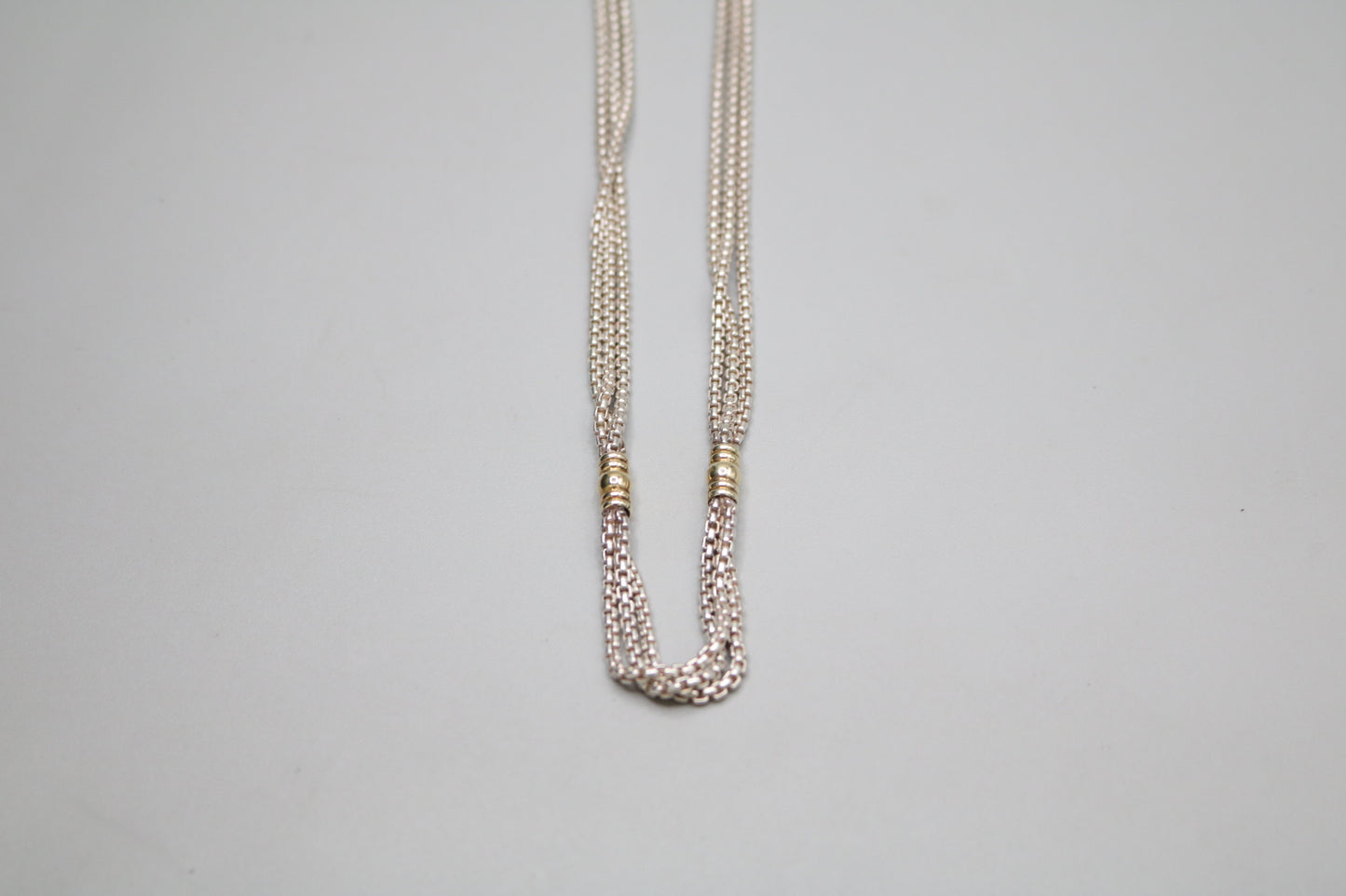 Sterling Silver Triple Cable Necklace with 18K Yellow Gold Accents (18.5 Inches)