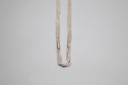 Sterling Silver Triple Cable Necklace with 18K Yellow Gold Accents (18.5 Inches)