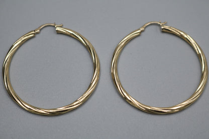 14K Yellow Gold Twist Hoop Earrings (5.5 Grams)