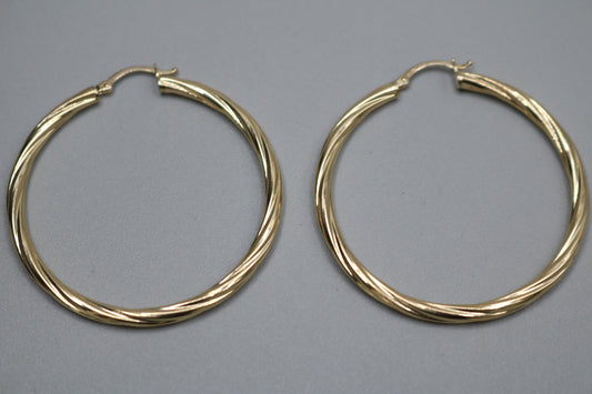 14K Yellow Gold Twist Hoop Earrings (5.5 Grams)