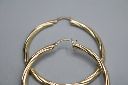 14K Yellow Gold Twist Hoop Earrings (5.5 Grams)