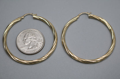 14K Yellow Gold Twist Hoop Earrings (5.5 Grams)