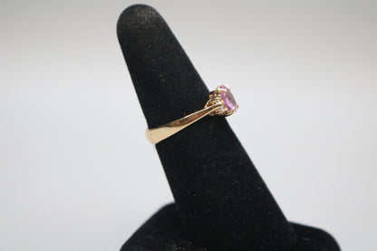 14K Yellow Gold Diamond and Spinel Promise Ring (Size 6 1/2)
