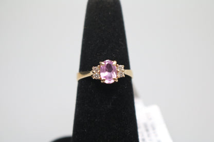 14K Yellow Gold Diamond and Spinel Promise Ring (Size 6 1/2)