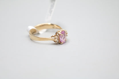 14K Yellow Gold Diamond and Spinel Promise Ring (Size 6 1/2)