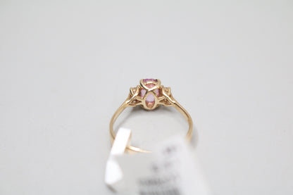 14K Yellow Gold Diamond and Spinel Promise Ring (Size 6 1/2)