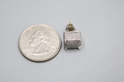14K White Gold  Diamond Single Stud Cube Earring (2.1 Grams) (Clearance!!!)