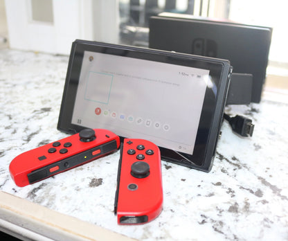 Nintendo Switch HAC-001(-01) Red Joy-Cons Video Game Console Base & OEM Power