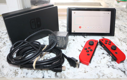 Nintendo Switch HAC-001(-01) Red Joy-Cons Video Game Console Base & OEM Power