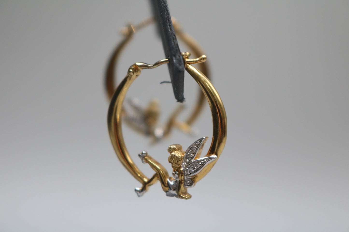 925 Silver White and Yellow Tinkerbell Pair Hoop Earrings (6.1 Grams)