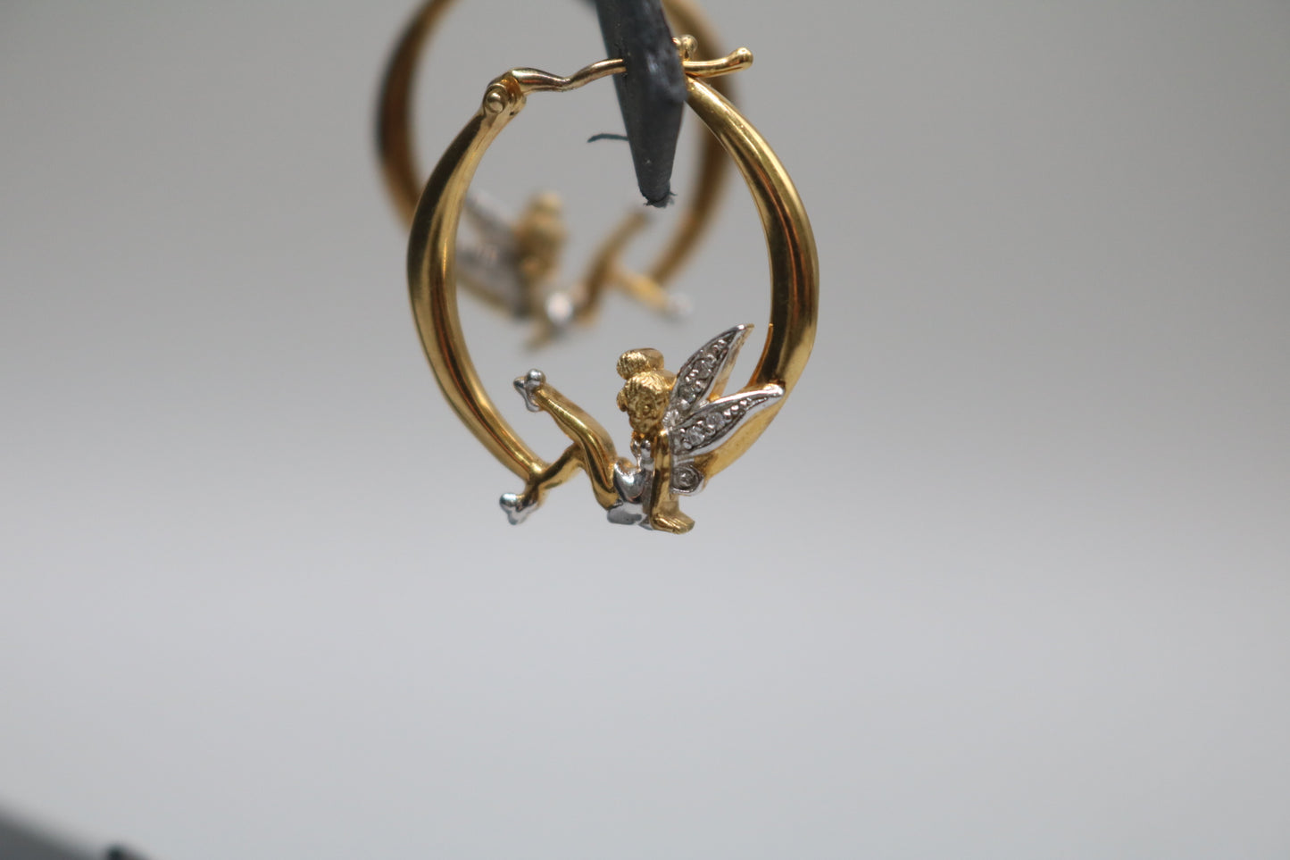 925 Silver White and Yellow Tinkerbell Pair Hoop Earrings (6.1 Grams)