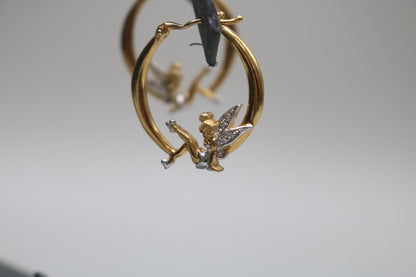 925 Silver White and Yellow Tinkerbell Pair Hoop Earrings (6.1 Grams)