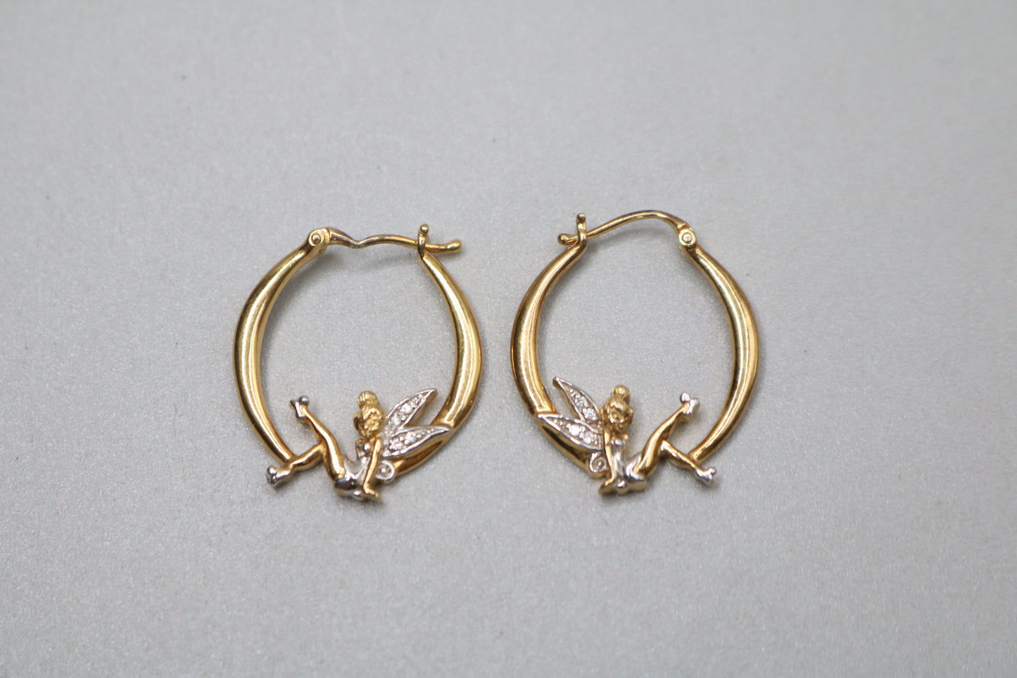 925 Silver White and Yellow Tinkerbell Pair Hoop Earrings (6.1 Grams)