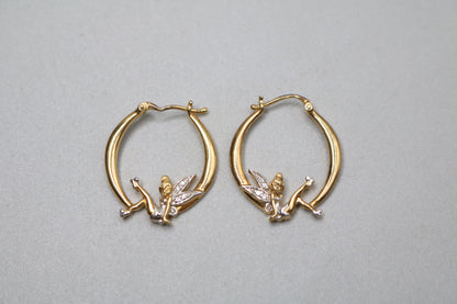 925 Silver White and Yellow Tinkerbell Pair Hoop Earrings (6.1 Grams)