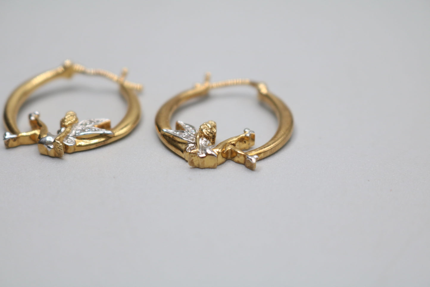 925 Silver White and Yellow Tinkerbell Pair Hoop Earrings (6.1 Grams)