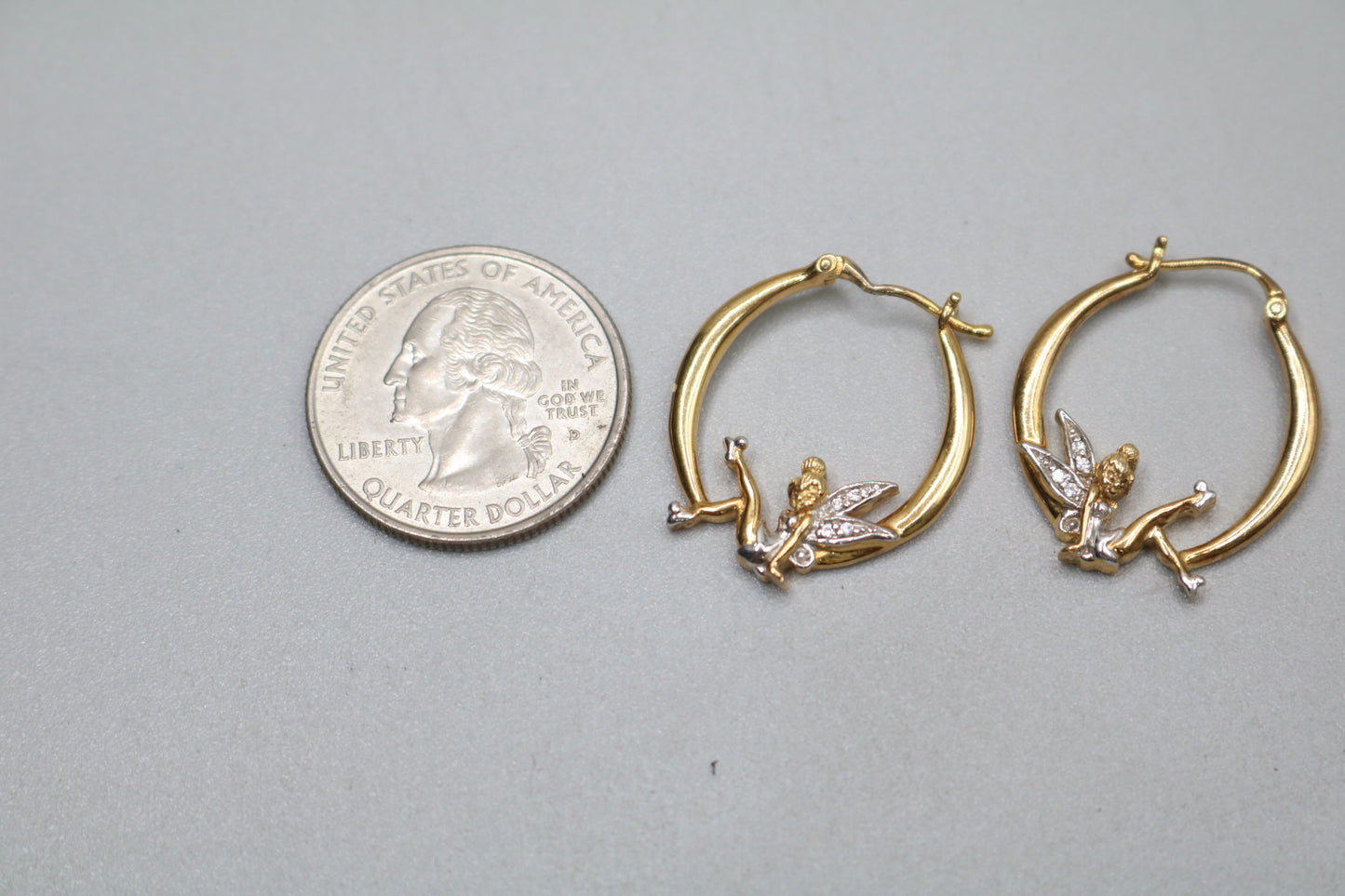 925 Silver White and Yellow Tinkerbell Pair Hoop Earrings (6.1 Grams)