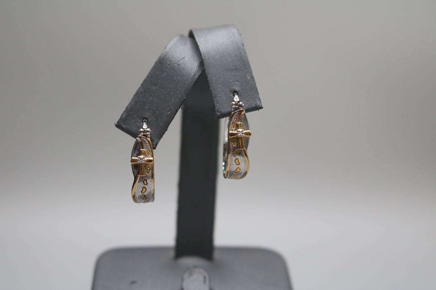 925 Silver White and Yellow Silver Cross Hoop Earrings (5.9 Grams)