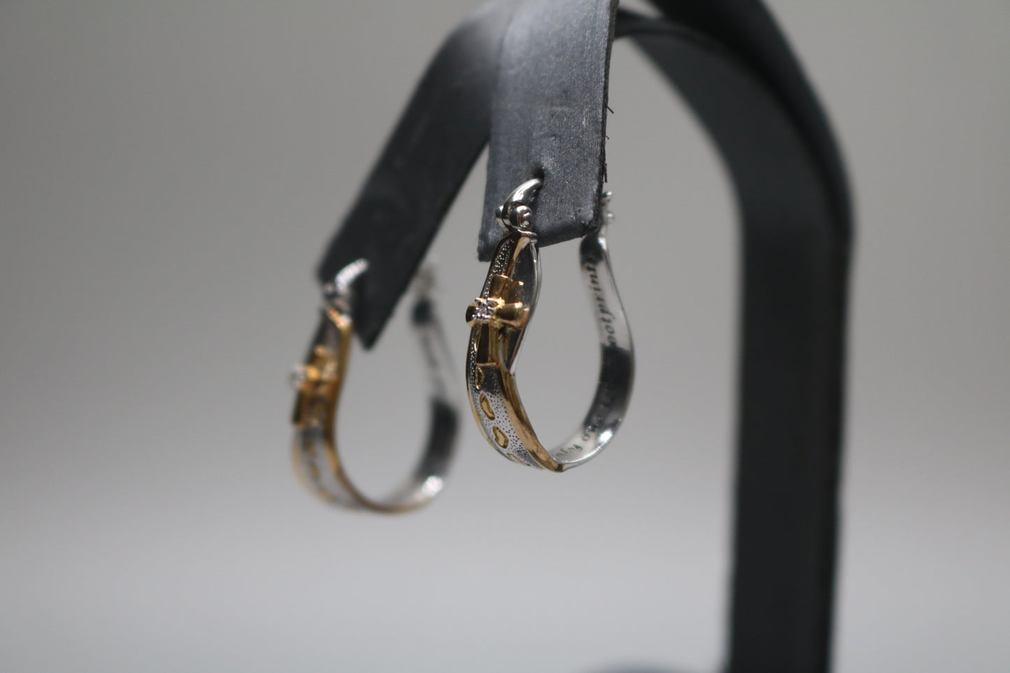 925 Silver White and Yellow Silver Cross Hoop Earrings (5.9 Grams)