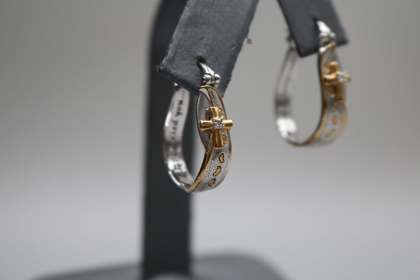 925 Silver White and Yellow Silver Cross Hoop Earrings (5.9 Grams)