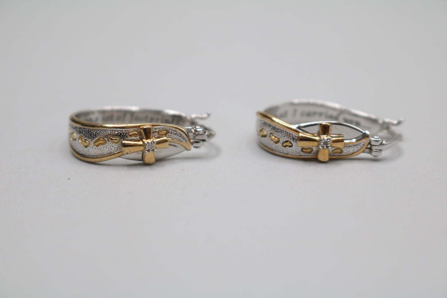 925 Silver White and Yellow Silver Cross Hoop Earrings (5.9 Grams)