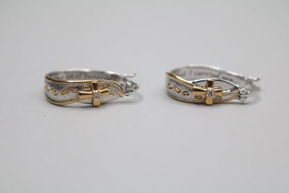 925 Silver White and Yellow Silver Cross Hoop Earrings (5.9 Grams)