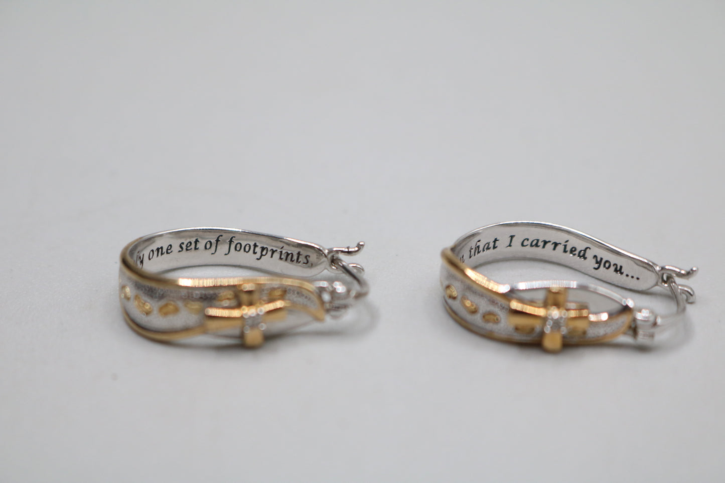 925 Silver White and Yellow Silver Cross Hoop Earrings (5.9 Grams)