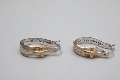 925 Silver White and Yellow Silver Cross Hoop Earrings (5.9 Grams)