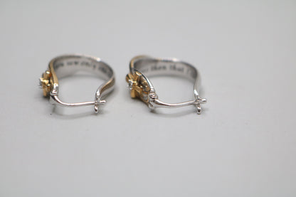 925 Silver White and Yellow Silver Cross Hoop Earrings (5.9 Grams)