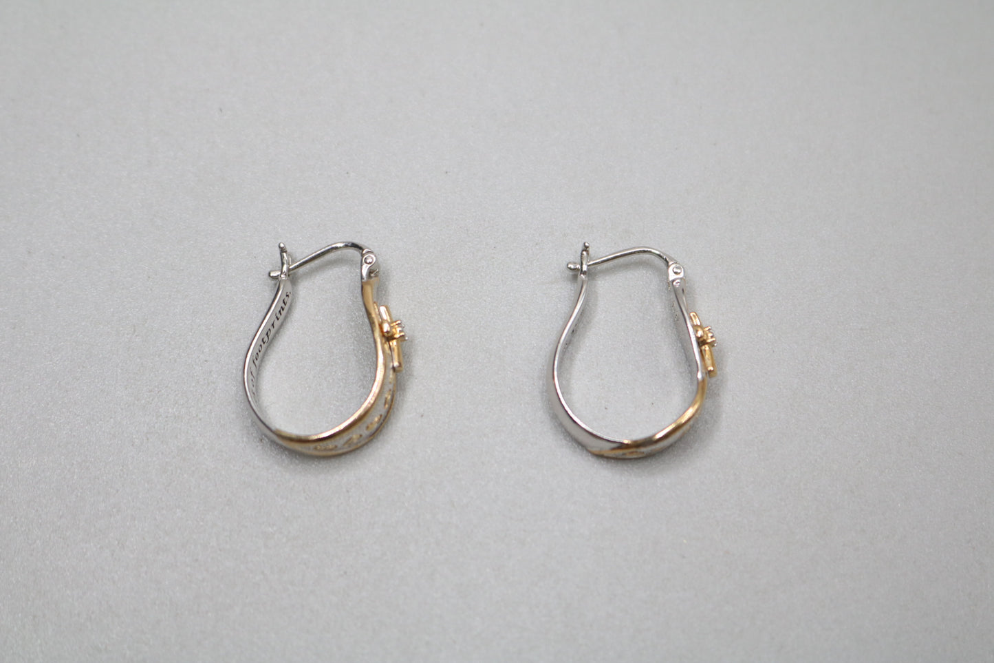 925 Silver White and Yellow Silver Cross Hoop Earrings (5.9 Grams)