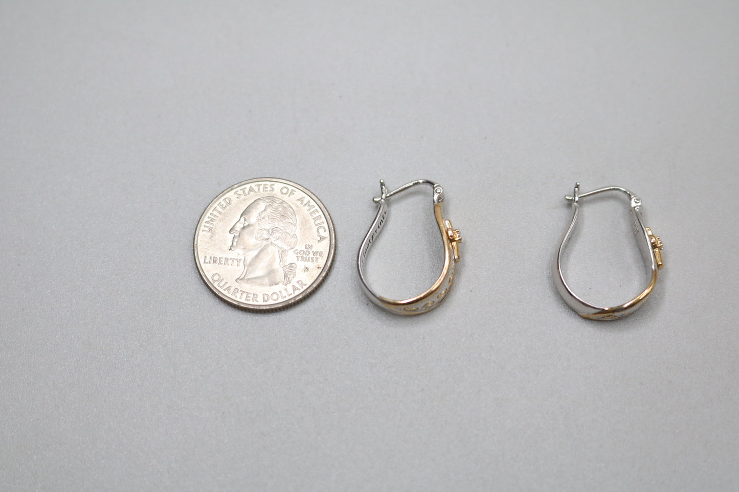 925 Silver White and Yellow Silver Cross Hoop Earrings (5.9 Grams)