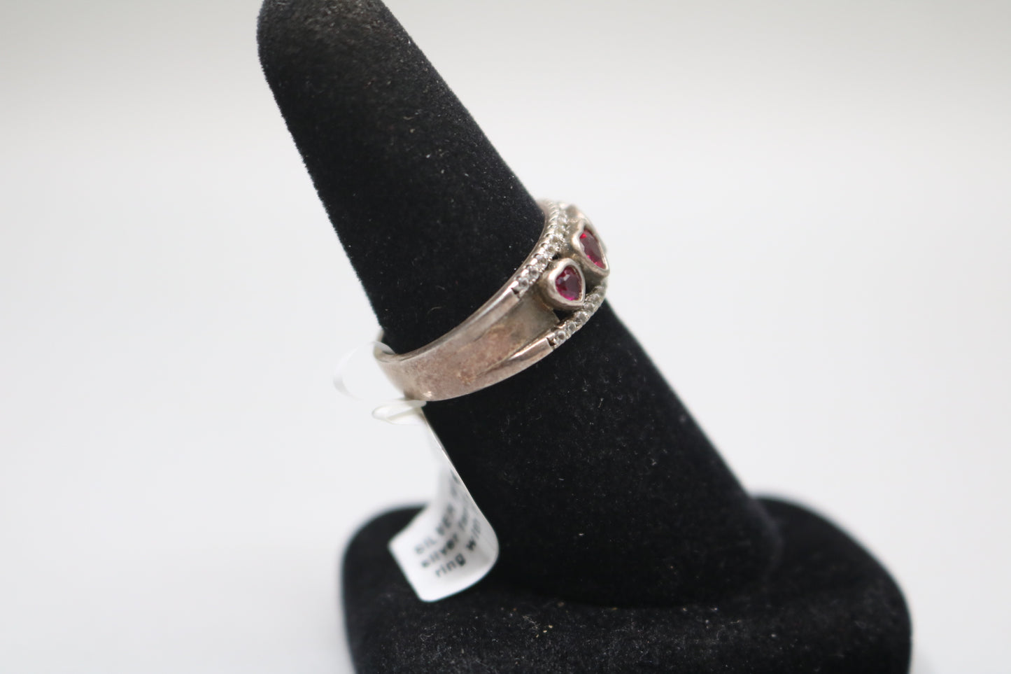 925 Silver Channel Heart Rubies Style Band Ring (Size 8)