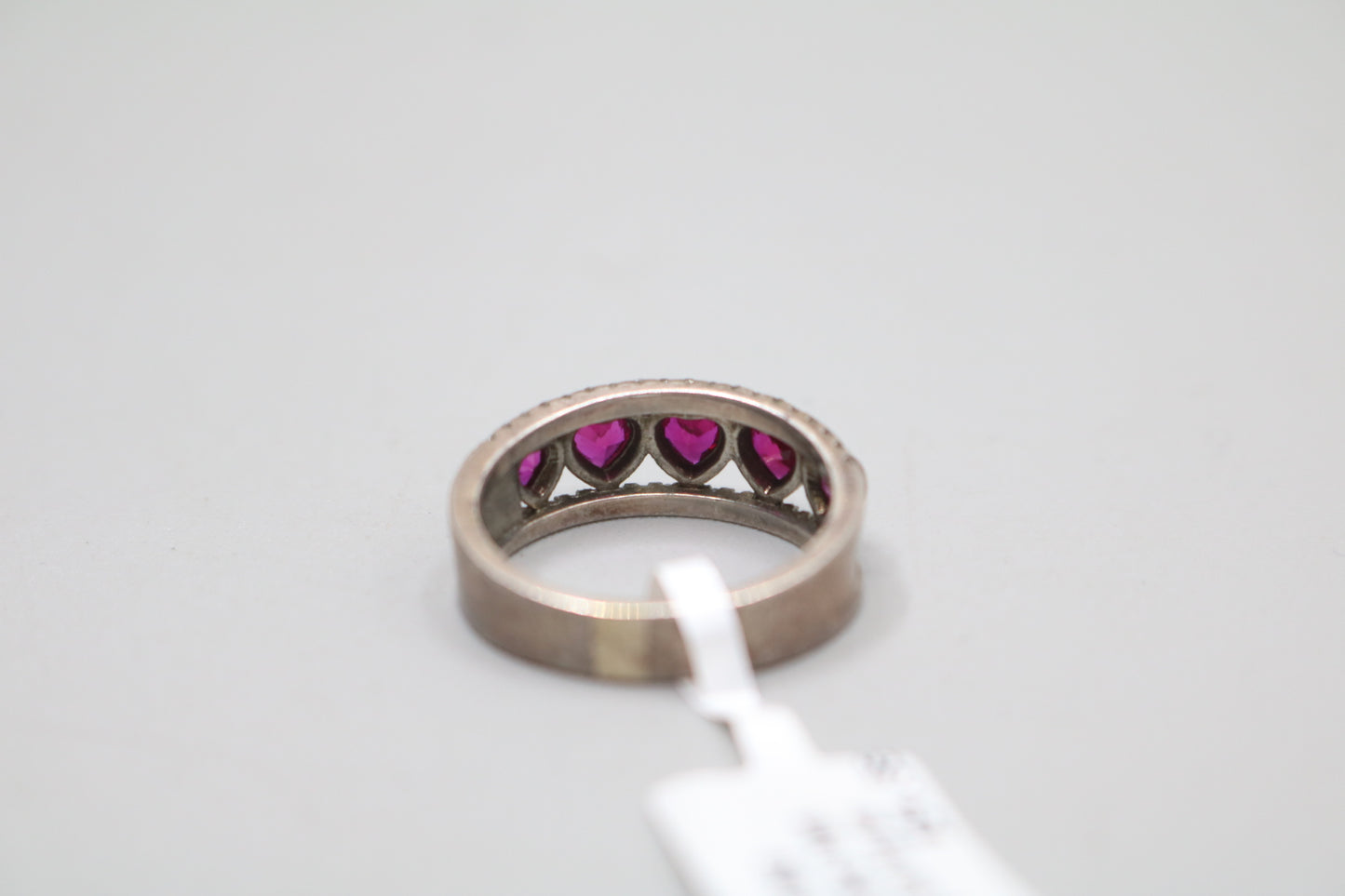 925 Silver Channel Heart Rubies Style Band Ring (Size 8)