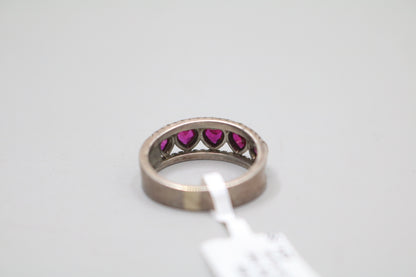 925 Silver Channel Heart Rubies Style Band Ring (Size 8)