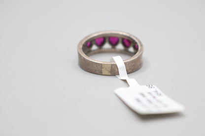 925 Silver Channel Heart Rubies Style Band Ring (Size 8)