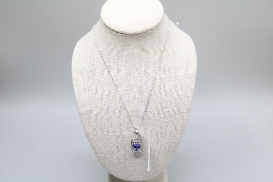 Silver Cable Chain with Silver Rectangular Charm (18 Inches)