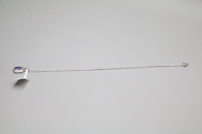 Silver Cable Chain with Silver Rectangular Charm (18 Inches)