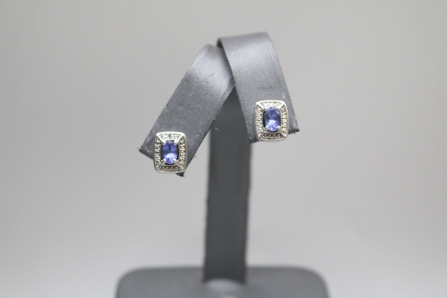 Silver Rectangular Earrings with Indigo Stones