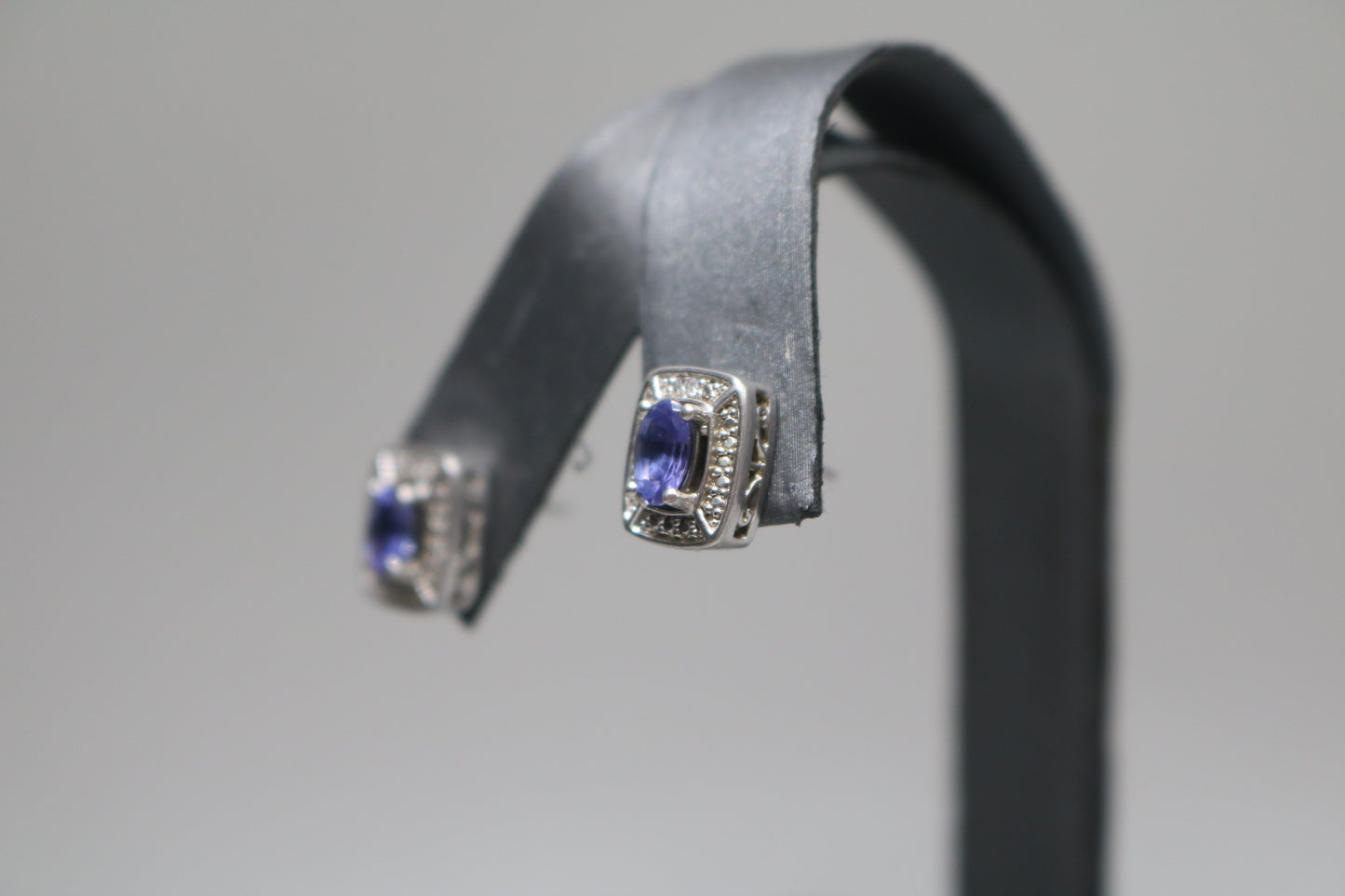 Silver Rectangular Earrings with Indigo Stones