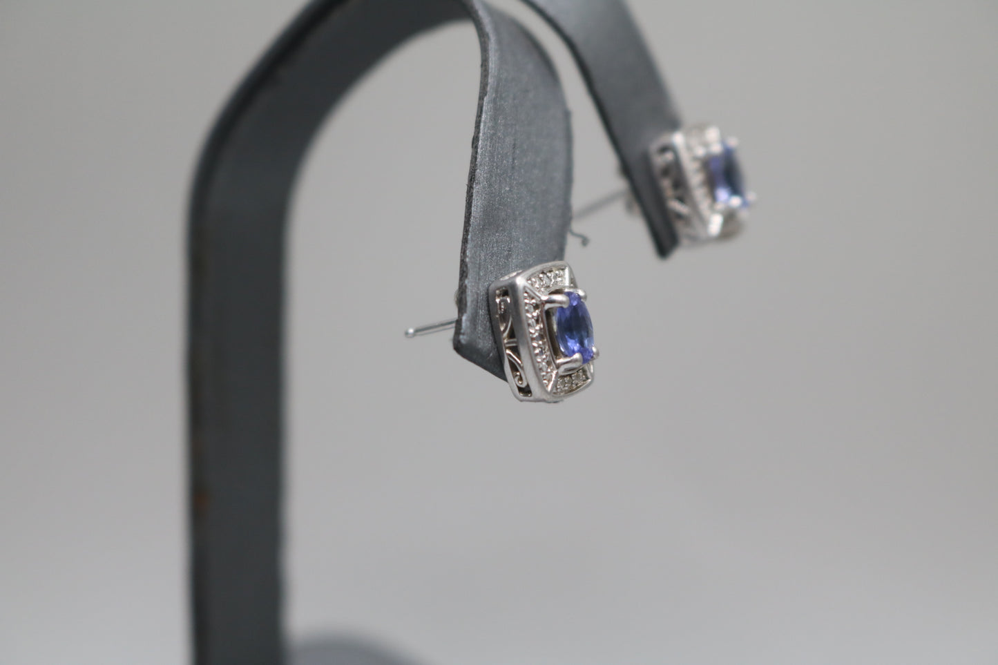 Silver Rectangular Earrings with Indigo Stones